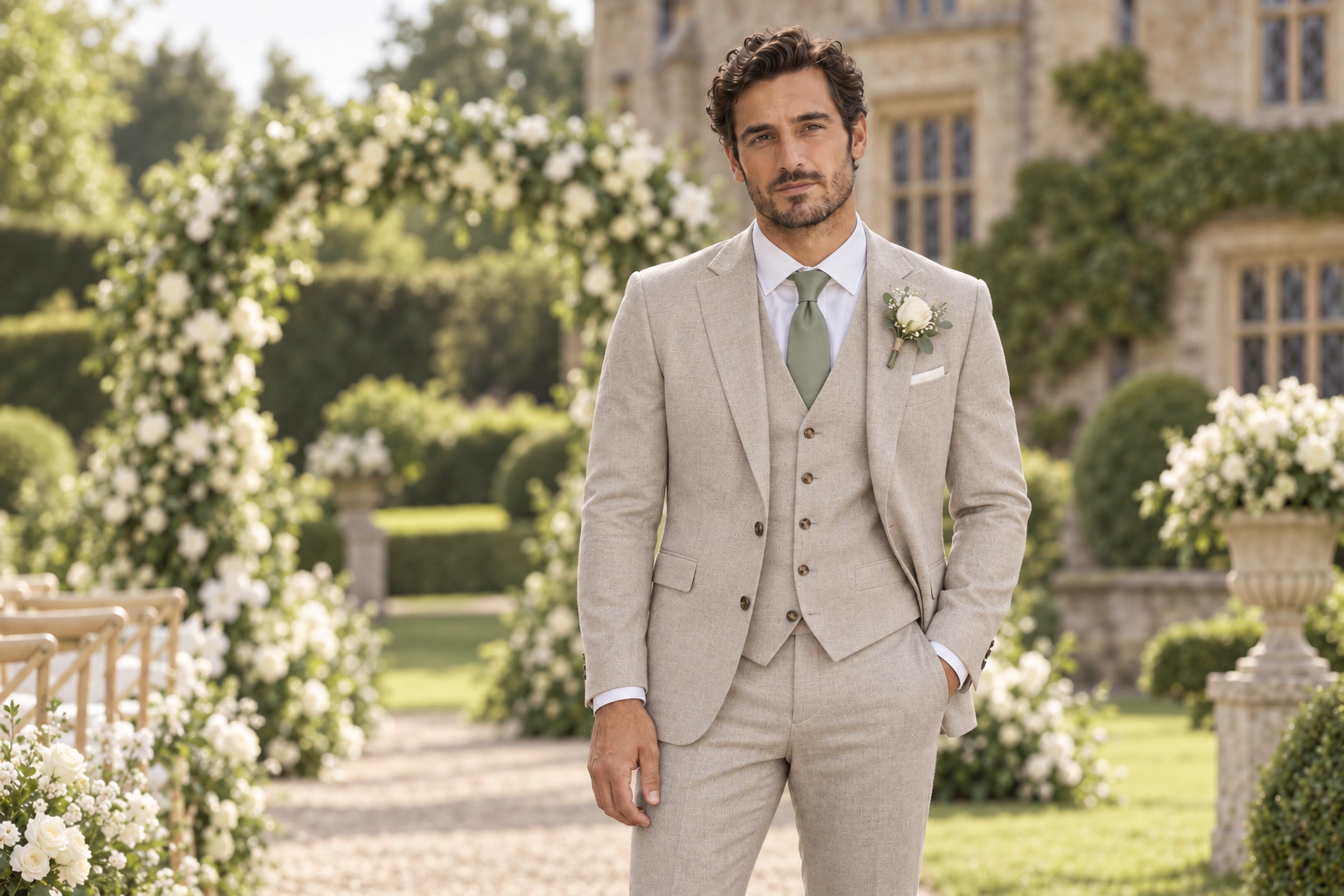 Stone wedding suit at the garden wedding