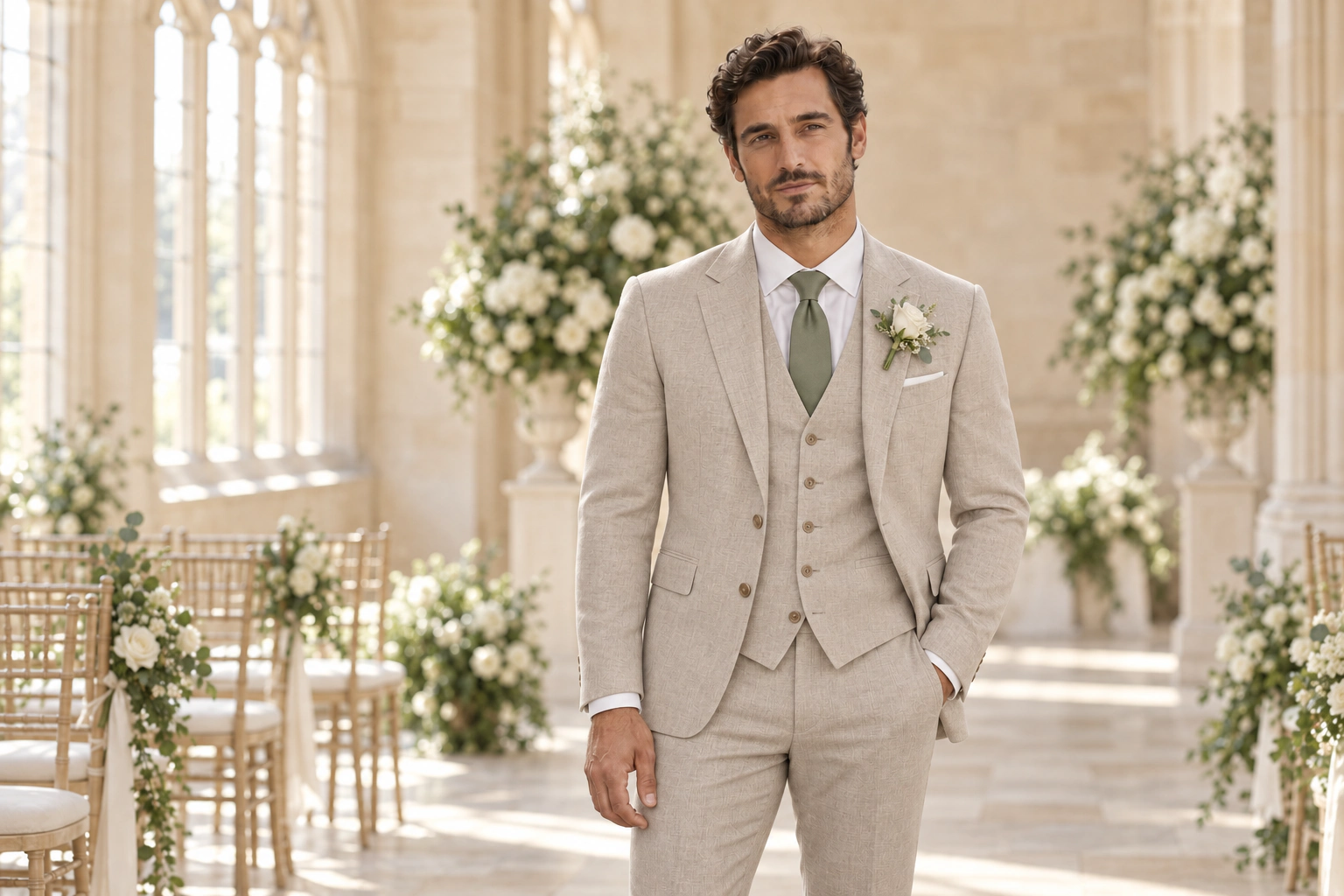 Stone wedding suit at the wedding hall